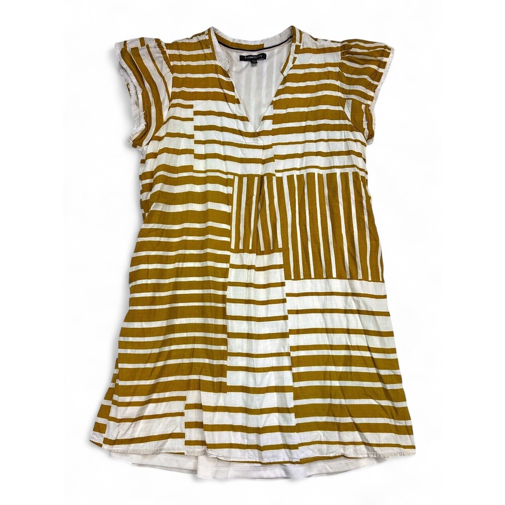 Laurel Grey Striped V-Neck Midi Dress - Size L